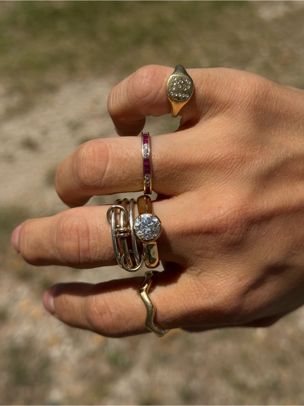 14k yellow Gold Stackable eternity pink sapphire and CZ channel set ring band